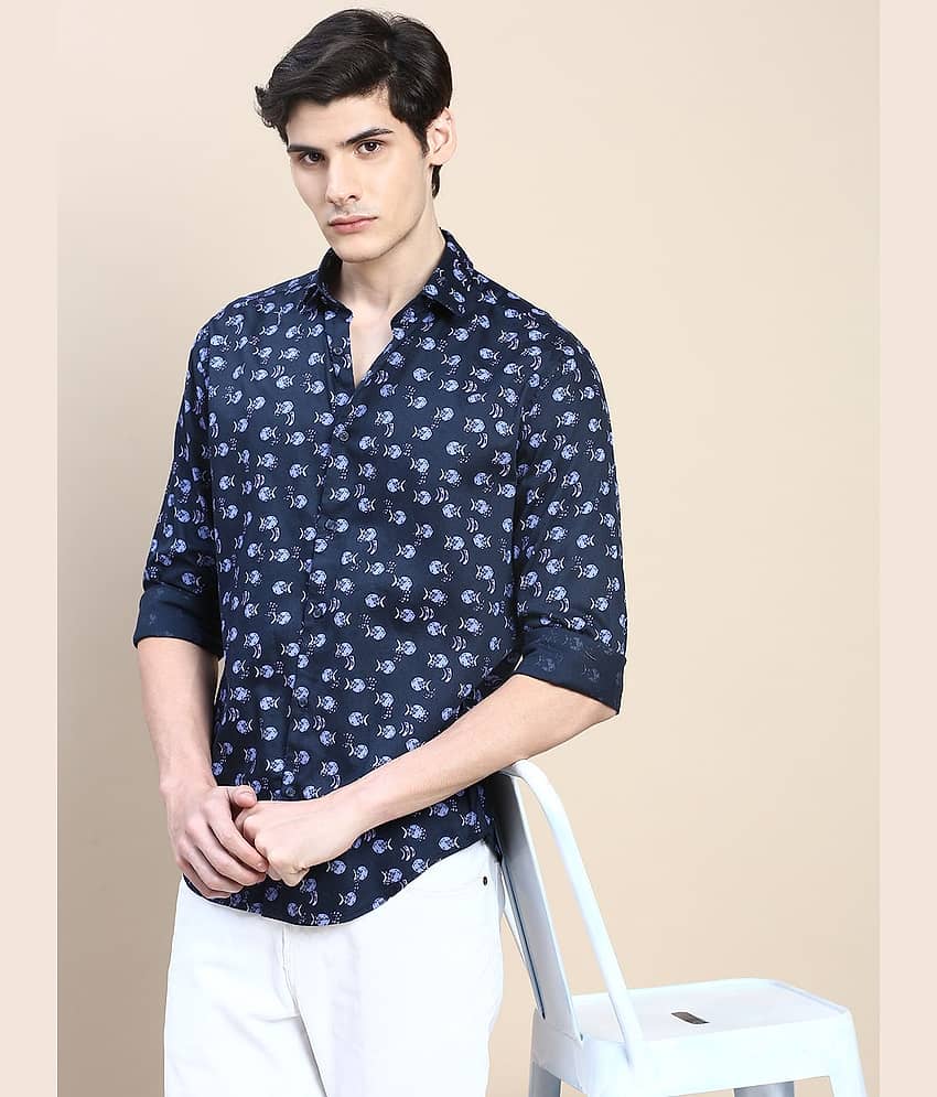 Showoff Cotton Blend Regular Fit Printed Full Sleeves Men's Casual Shirt - Navy Blue ( Pack of 1 ) view 2