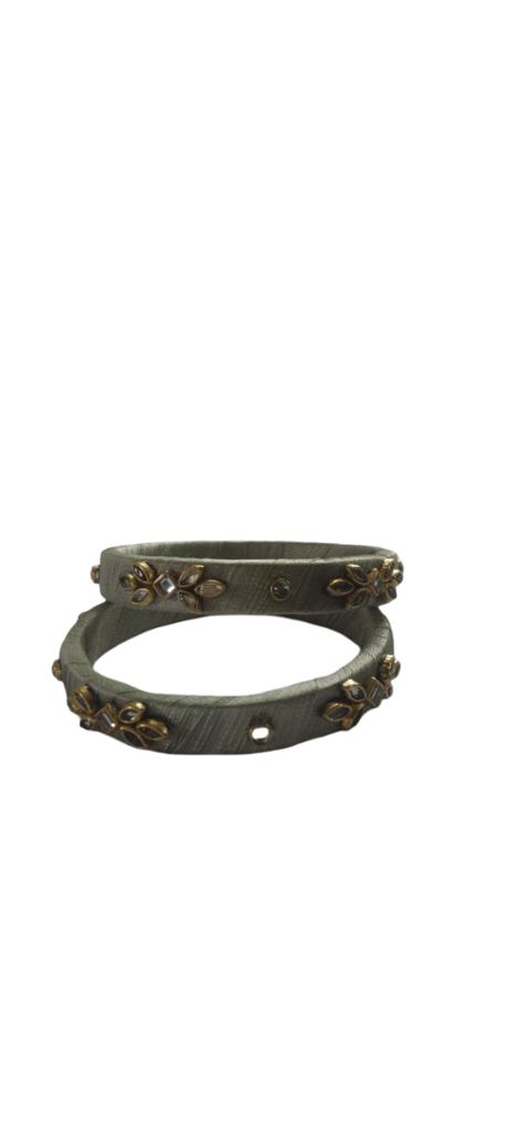 Elegant Light Green Thread Work Bangles with Golden Embellishments view 2