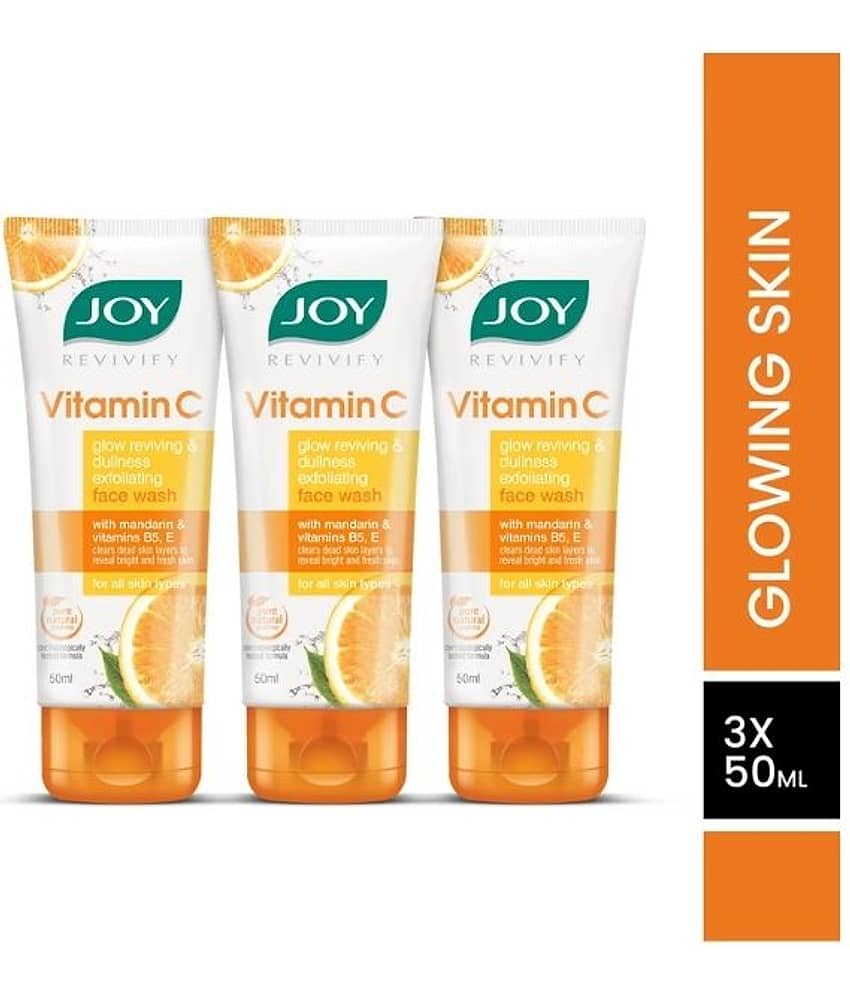 Joy Skin Brightening Vitamin C Pocket Sized Face Wash Fades Dark Spots & Repairs Skin Barrier 50ml each (Pack of 3)