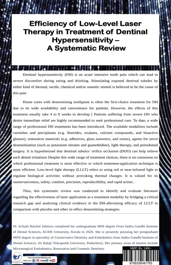 Low-Level Laser Therapy in Treatment of Dentinal Hypersensitivity A Systematic Review [Paperback] Dr Achsah Raichel Johnson view 2