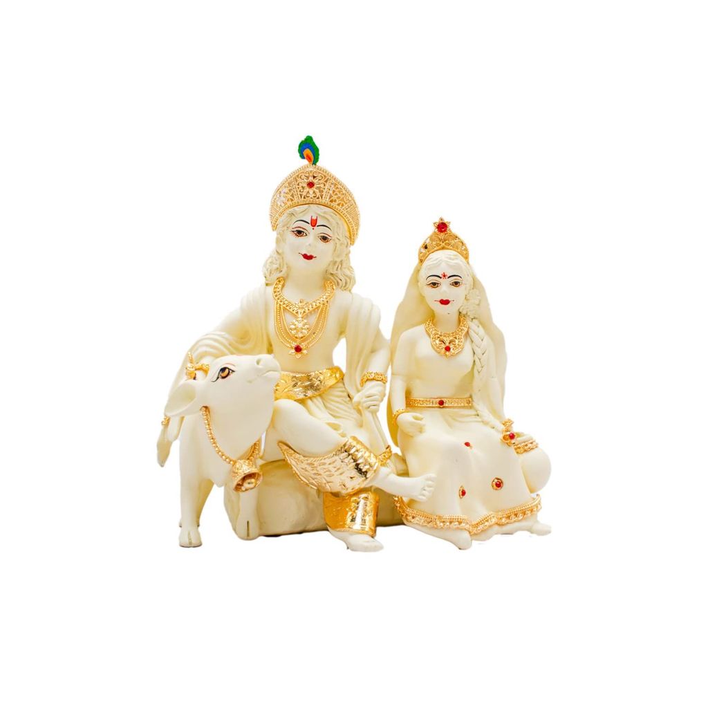 Craftlayout Resin Radha Krishna Playing with Calf for Home Décor 6 Inch view 2