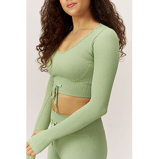 Sherox Ankle Length Western Wear Legging (Light Green, Solid) view 2