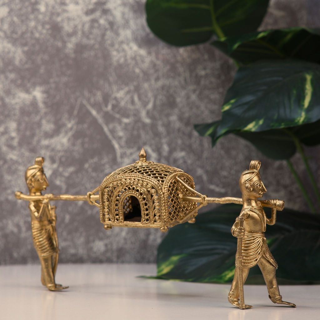 SOWPEACE Handcrafted dhokra Art palki “Wed on Palki” Brass showpiece, Premium Artisan Made Tabletop Home Decor for Living R view 2