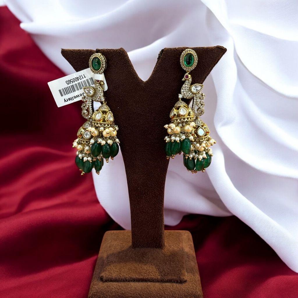 Peacock inspired Kundan and Pearl Earrings By Dia Art Jewels view 2