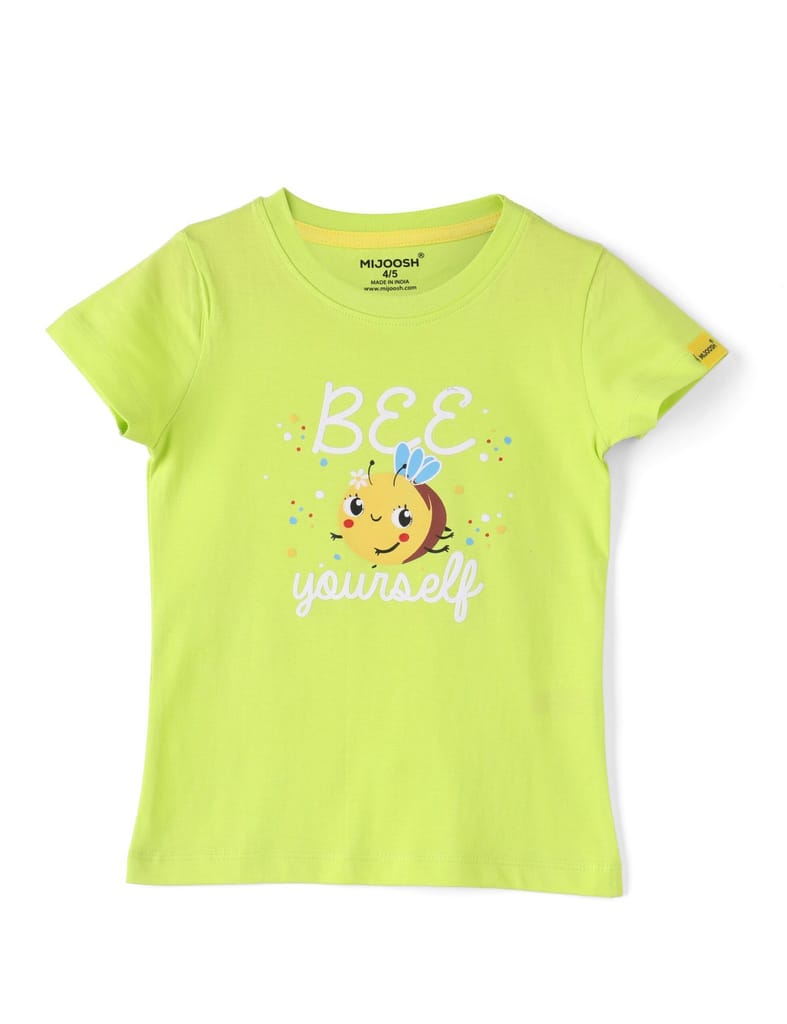 Girls T-Shirt Hibiscus Red / Acid Lime Green, Soft Cotton, Ages 2-6 (2pcs pack) view 2