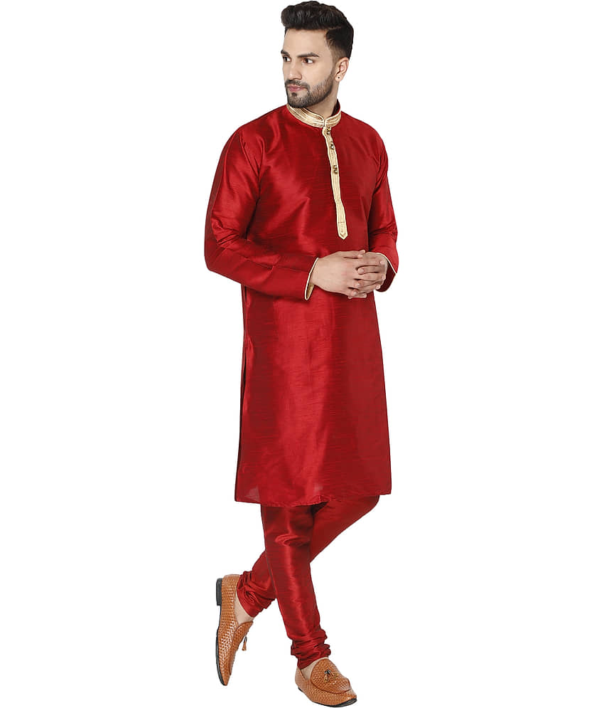 SKAVIJ Beige Silk Blend Kurta Pyjama Set view 2