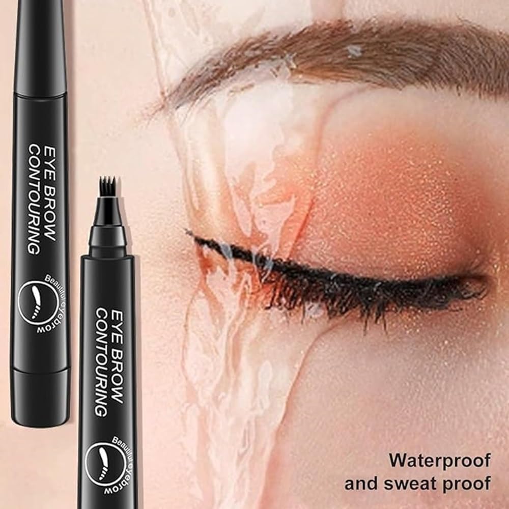 Microblading Pen, Eyebrow Pencil, 4-Tip Fork Tip Eyebrow Pen, Natural Long-Lasting Waterproof Eye Brow Contouring Tint Makeup Tool view 2