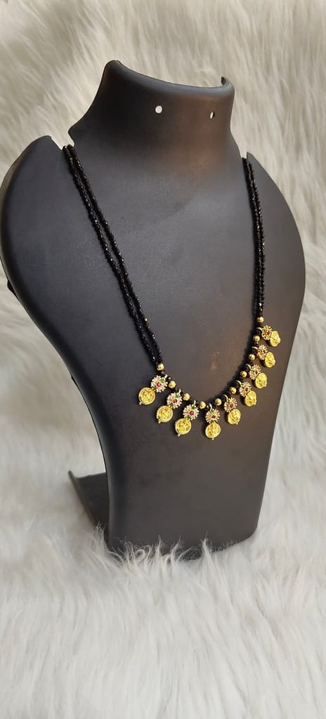 Gold Plated Mangalsutra With Black Beads view 2