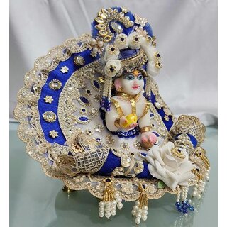 Handcrafted Royal Blue Laddu Gopal Dress | Heavy Zardosi & Pearl Poshak for Krishna Statue view 2