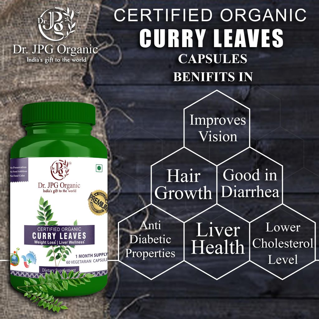 Dr. JPG Organic Herbals Curry Leaves Capsules Liver Wellnes 60 Veg. CapsulesI/INDIA ORGANIC Certified view 2