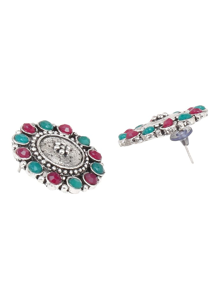 Cardinal Oxidized Silver Color Multicolor Stone Choker Necklace Set view 2