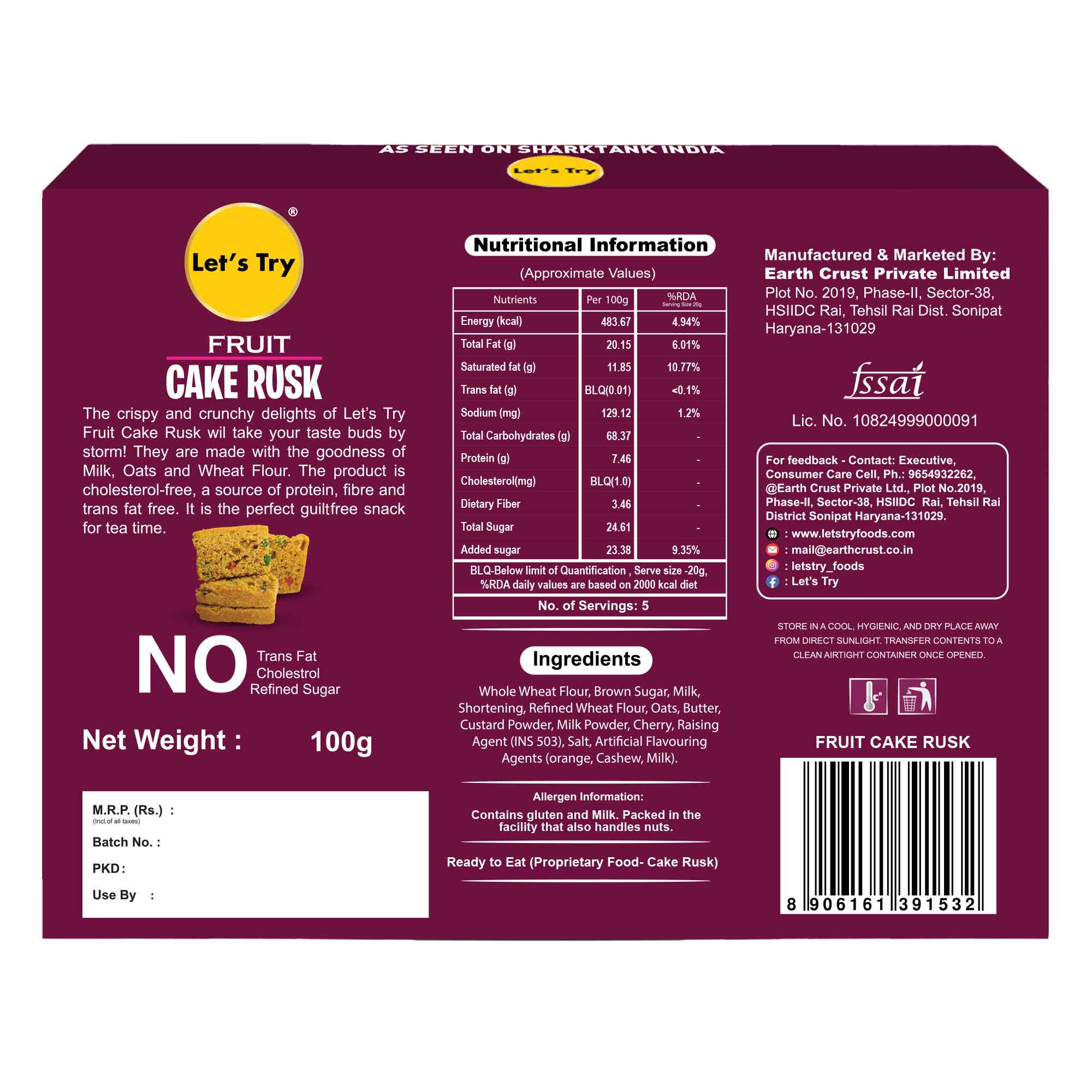 Let's Try Fruit Cake Rusk - 100g view 2