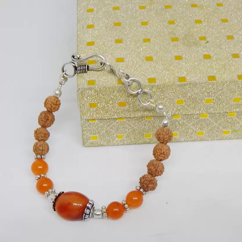GEMSTONE CARNELIAN & RUDRAKSHA BEADS BRACELET view 2