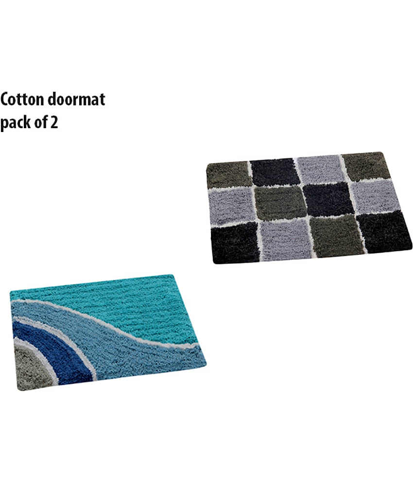 Aazeem Antiskid Cotton Door Mat ( 60 X 40 cm ) Set of 2 Aqua