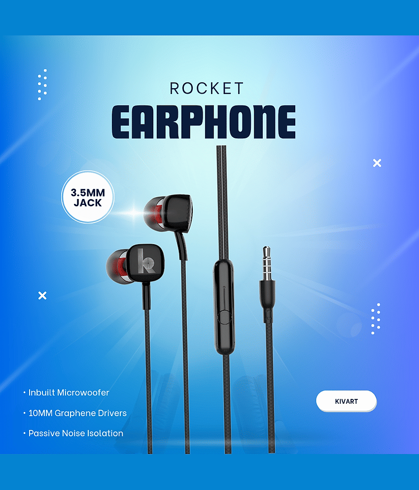 KIVART Rocket Wired Earphones | EP-Rocket | Powerful Sound, Deep Bass, Comfortable Fit (Black) view 2