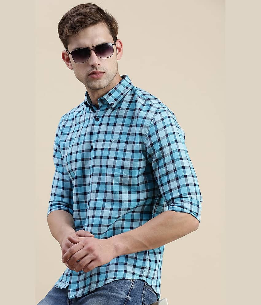 Showoff Cotton Blend Regular Fit Checks Full Sleeves Men's Casual Shirt - Blue ( Pack of 1 ) view 2