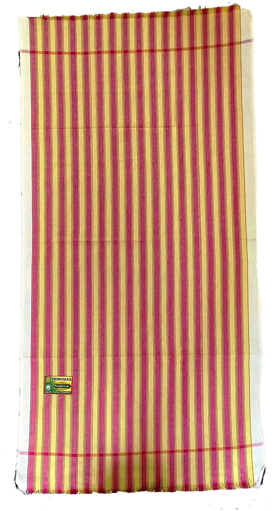 Srinivasa Fabrics Premium South Indian Cotton Towel – 35 x 70 Inches (Yellow & Pink Stripes) view 2