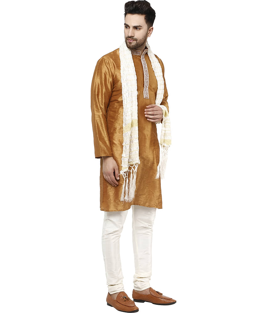 SKAVIJ Brown Silk Blend Kurta Pyjama Set view 2