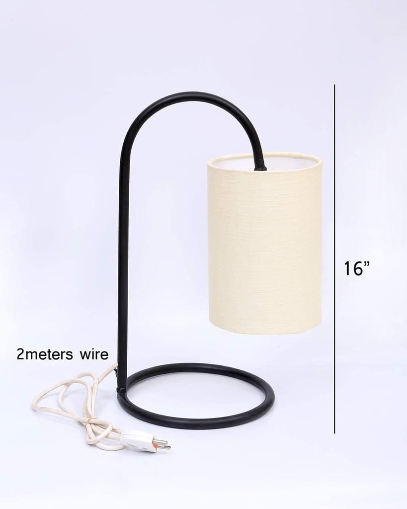Light Angle Fabric Round Shade Metal Base Table Lamp for Bedroom view 2