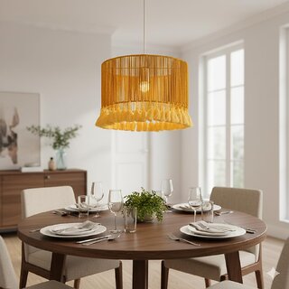 Bohemian Bamboo Chandelier, Cream White Tassel Pendant Light view 2