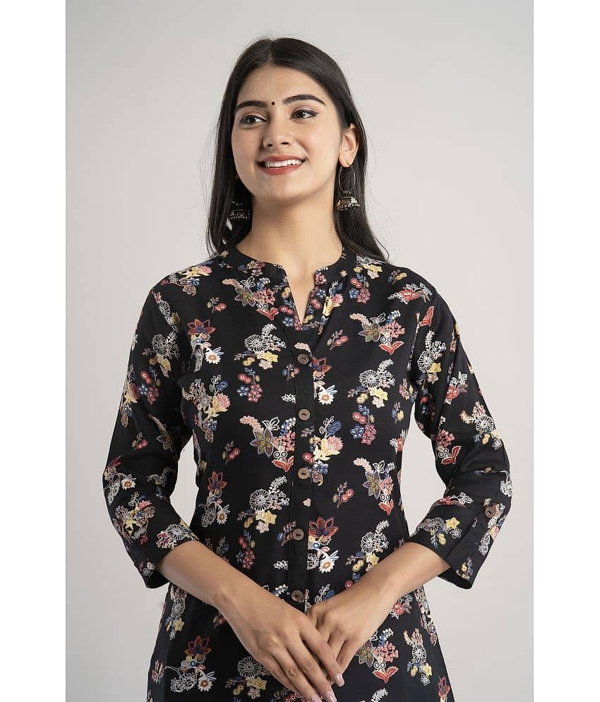 MAUKA - Black Rayon Women's A-line Kurti ( Pack of 1 ) view 2
