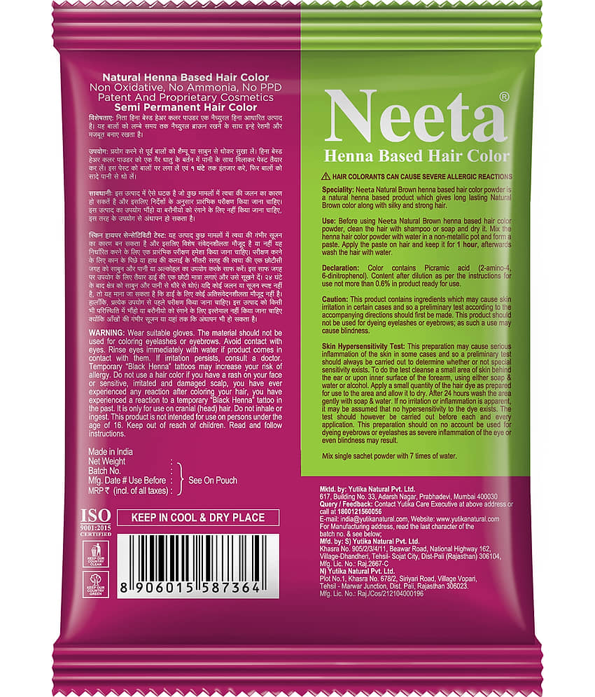 Neeta Henna Based Hair Color Natural Brown 15g Pack of 10, Silky and Shiny Powder Hair Colour with 5 Natural Herbs view 2