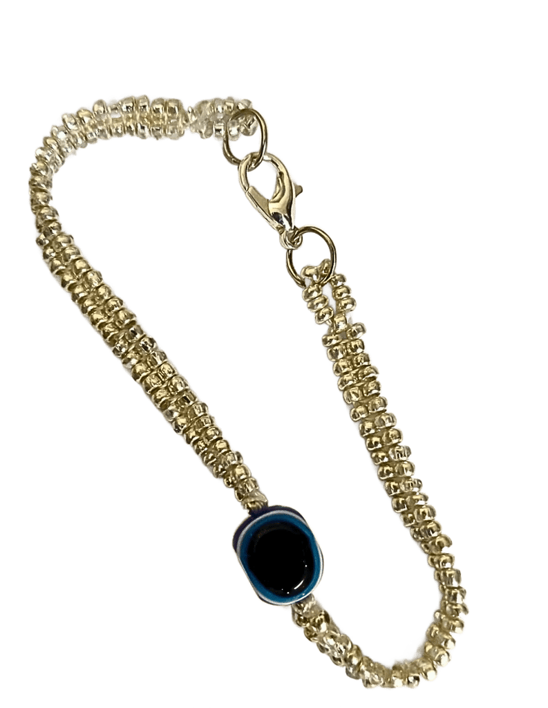 Evil Eye & Silver Glass Seed Beads Bracelet- (BL-16) view 2