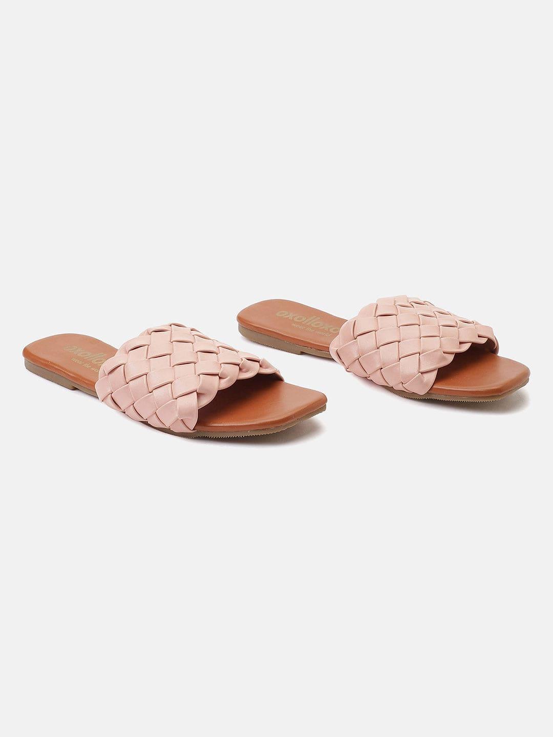 Catchy Pink Braided Open Back Flat Sandal For Women view 2
