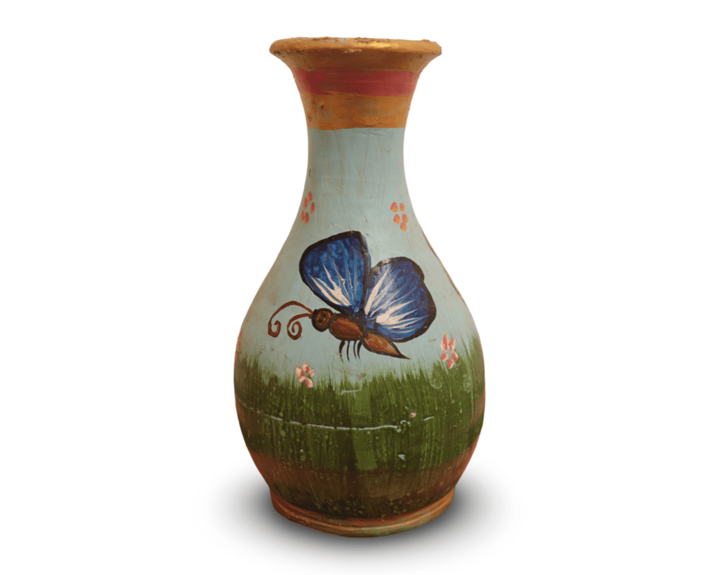 Hand painted ceramic flower vase with butterfly and floral design view 2