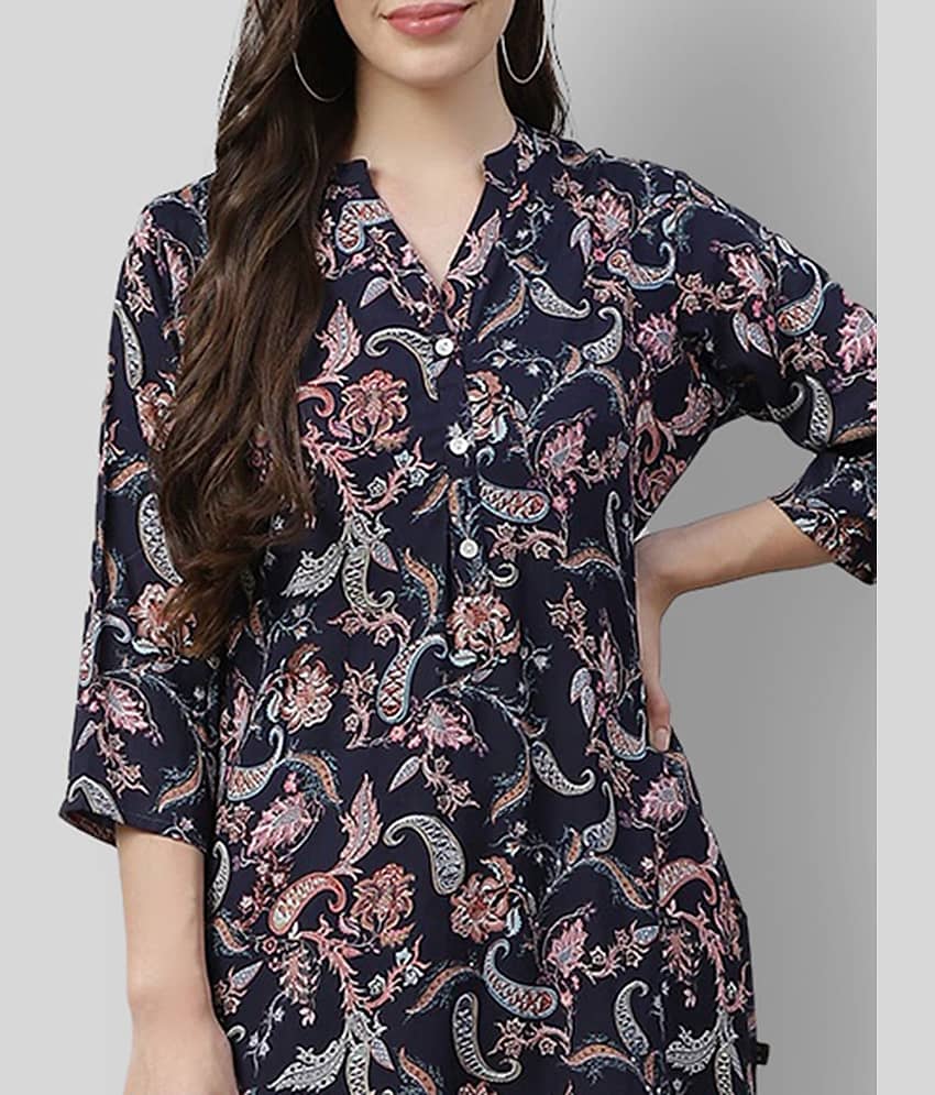 Divena - Blue Rayon Women's Straight Kurti view 2