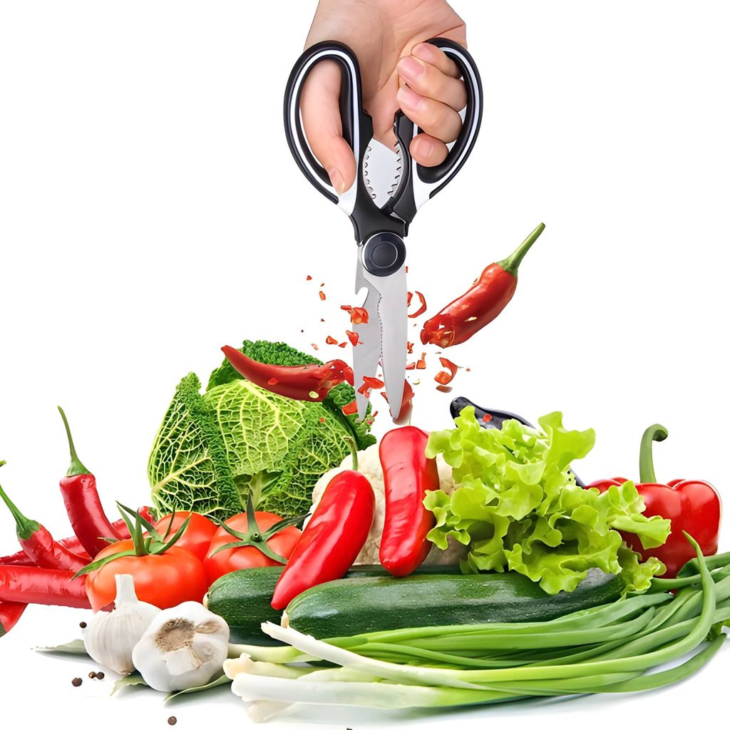 Heavy Duty Stainless Steel Kitchen Shears with Protective Cover | Multipurpose Kitchen Utility Scissors for Poultry, Fish, Meat, Vegetables, Herbs & Bones | Dishwasher Safe (Original) view 2