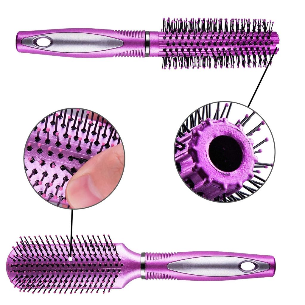 Hair Brush Set, 3 Pieces, Pink Plastic Bristles, Oval and Round Shapes view 2