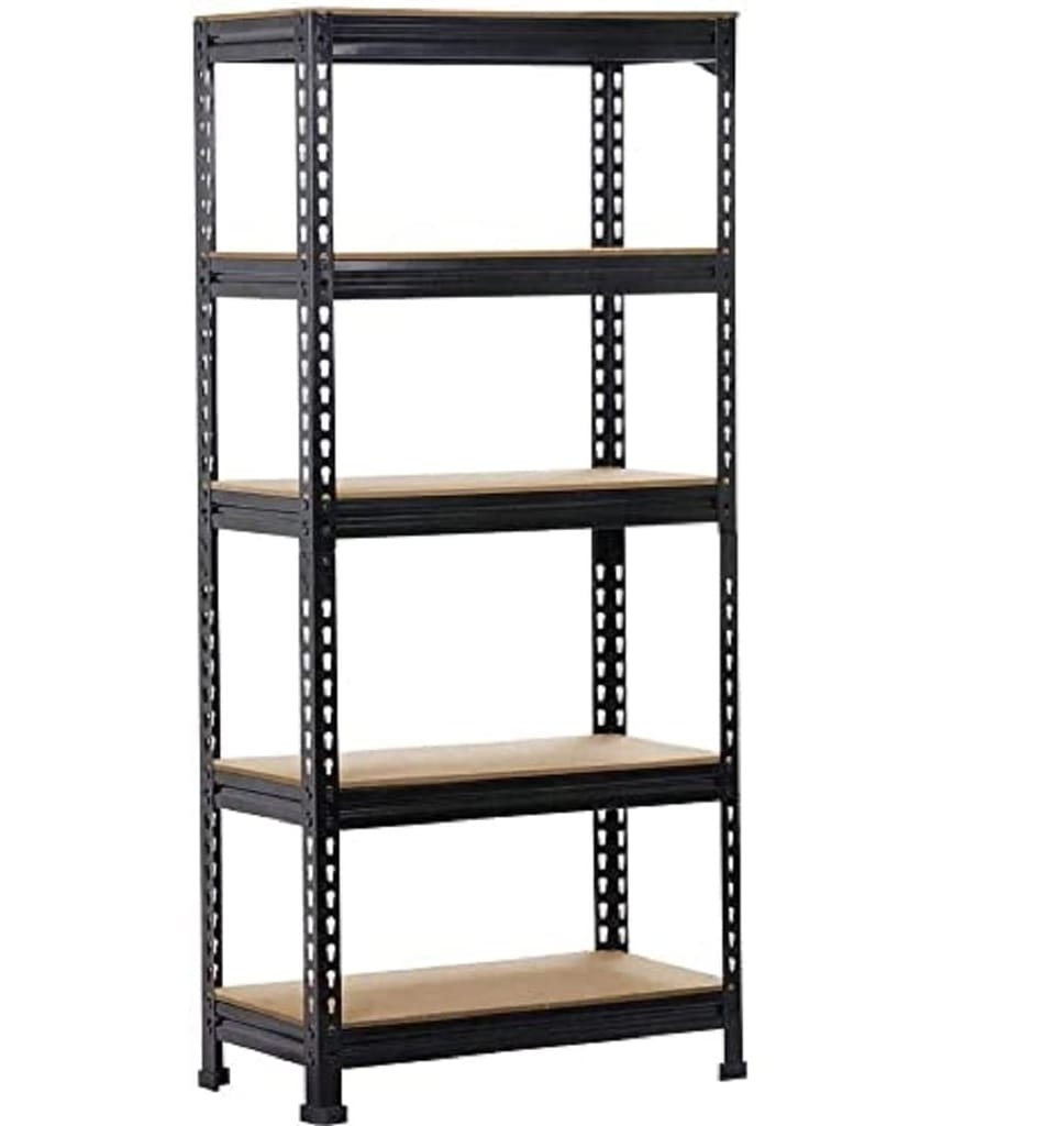 STAR WORK Iron Rack Shelf for Home Storage Engineered Wood Shelf | Industrical Domestic Shelves and Rack (5’3” x 2’ x 1’ ft = 63 x 24 x 12 INCH - H x W x D)
