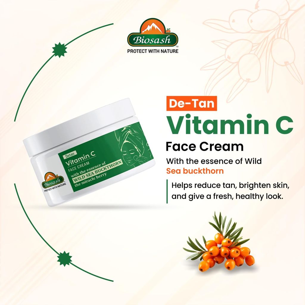 Biosash Vitamin C Face Cream 50g | Skin Brightening & Hydrating Moisturizer with Sea Buckthorn Oil, Vitamin E & Natural Extracts | Nourishing, Anti-Aging Facial Cream for Radiant, Healthy-Looking Skin view 2