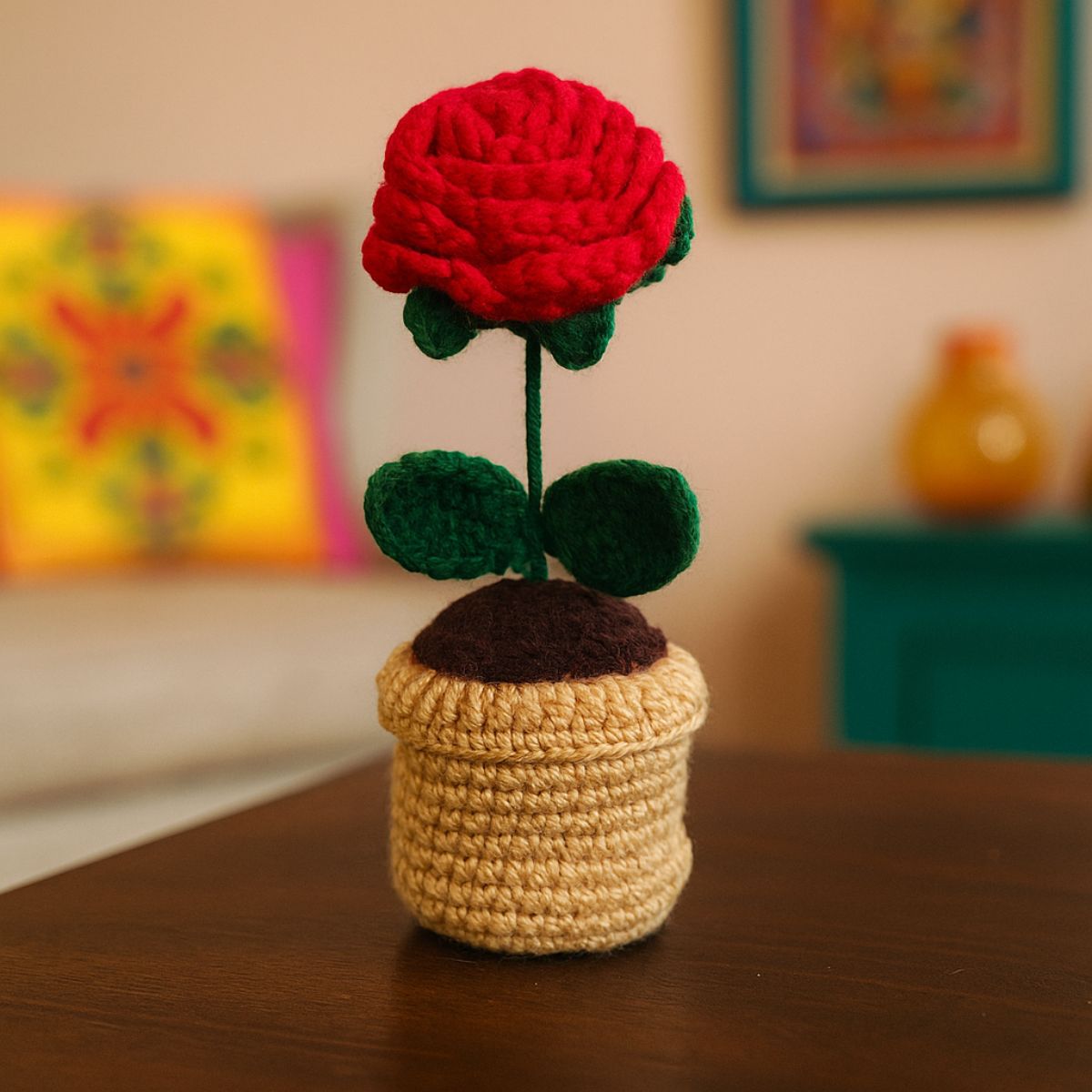 Greenkin Handmade Crochet Rose Flower | Artificial Flowers for Home Decor, Car Dashboard, Office Table, Table Centerpiece view 2