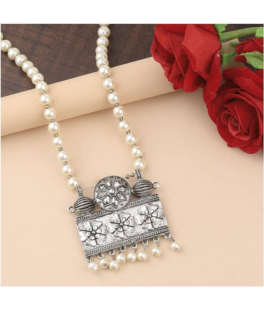 SILVERSHINE Elegant Silver Plated With Pearl Pendant mala set for Women girl view 2