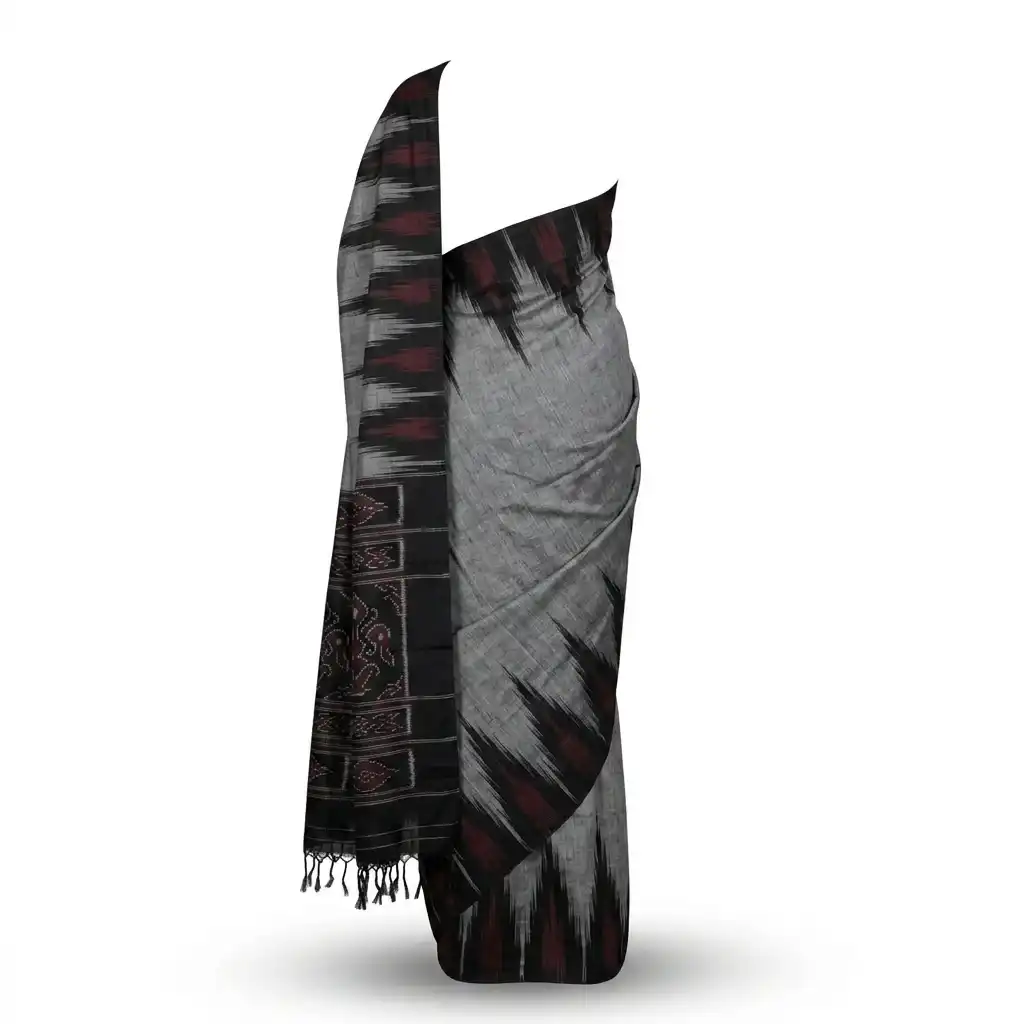 Sambalpuri Gray Ikat Heritage Handloom Saree view 2