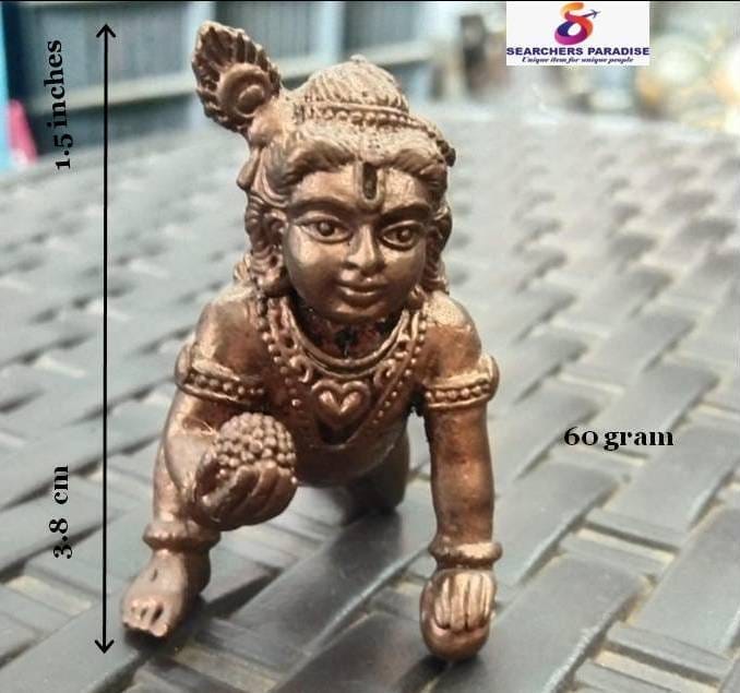 Searchers Paradise - Copper Idols Krishna with laddu,1.5 inches, Copper Handmade 60 Grams, Patina Antique Finish, Pack of 1 Piece view 2