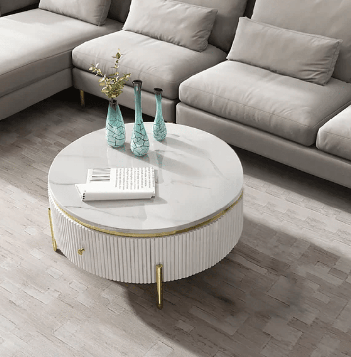 Next Bey White Round Center Table For Living Room Storage Coffee Table With Drawers view 2