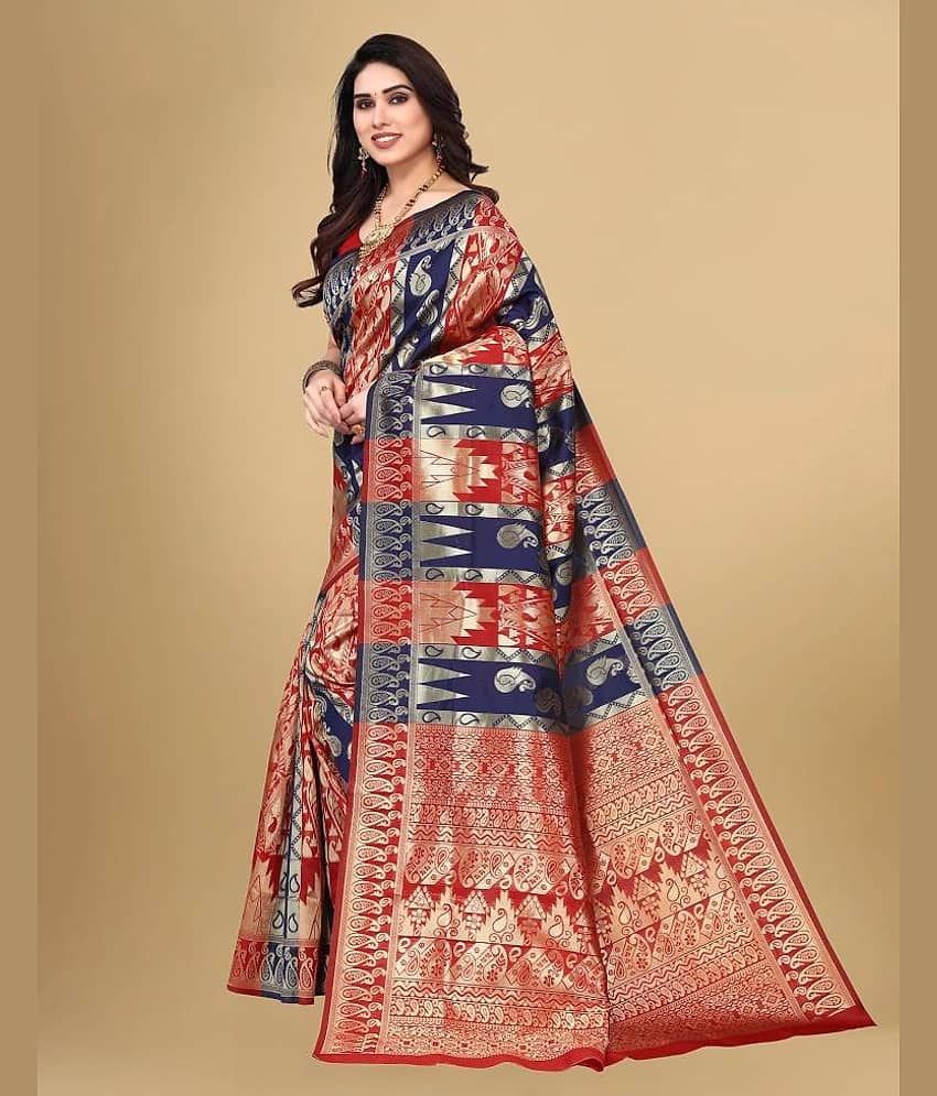GARIYA Jacquard Solid Saree With Unstitched Blouse Piece ( Red ) view 2
