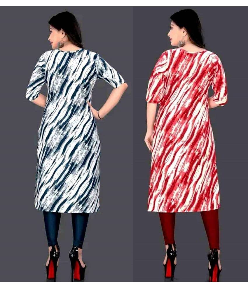 Tathastu Crepe Printed A-line Women's Kurti - Red,Blue ( Pack of 2 ) view 2
