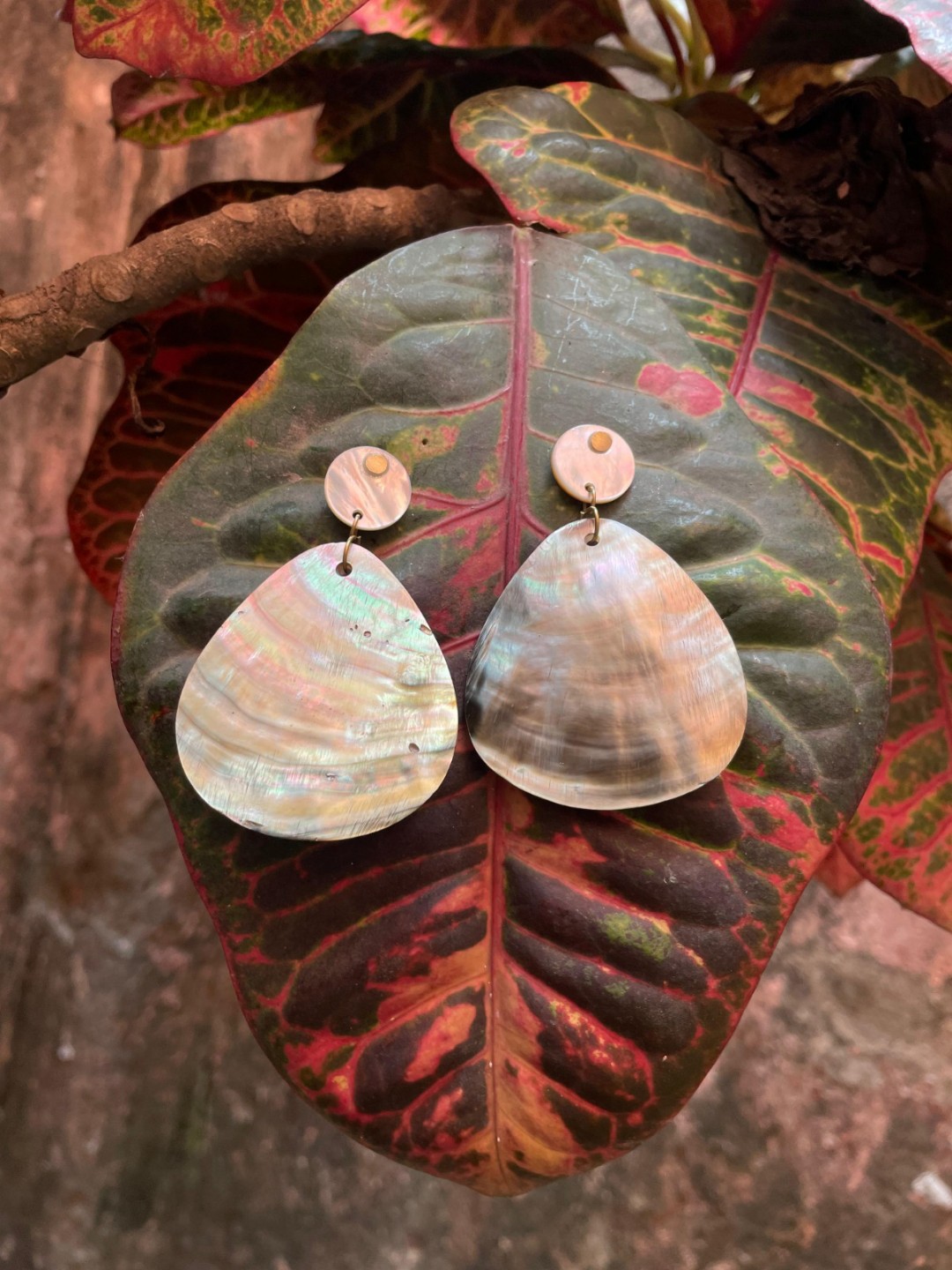 Mother of Pearl Black triangle earrings view 2