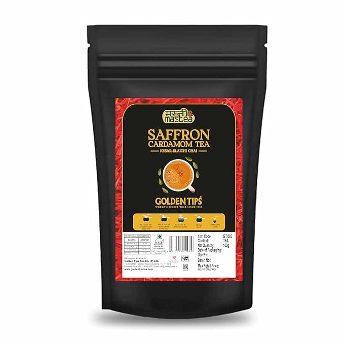 Golden Tips Saffron(Kesar) Cardamom (Elaichi) Exotic Indian Masala Chai CTC Black Tea (100 Gram, 50 cups) view 2