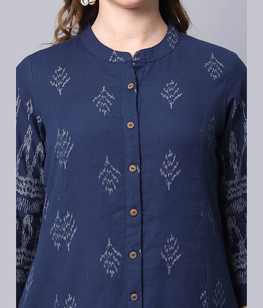 Pistaa - Navy Blue Cotton Women's Front Slit Kurti ( Pack of 1 ) view 2