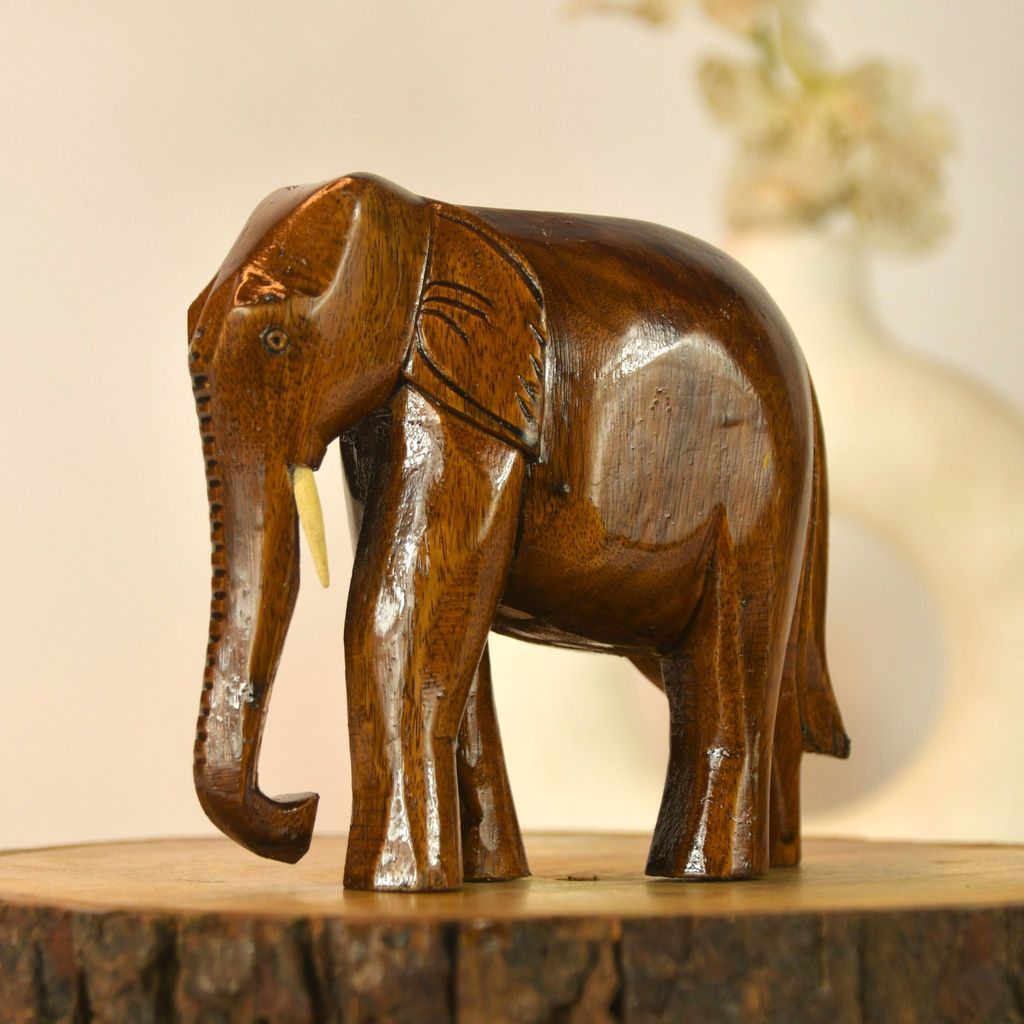 SOWPEACE Handcrafted Wooden Elephant Down Posture “Great Grand Calm Elephant” showpiece Premium Artisan Made Tabletop Home Decor for Living Room, for gifting. view 2