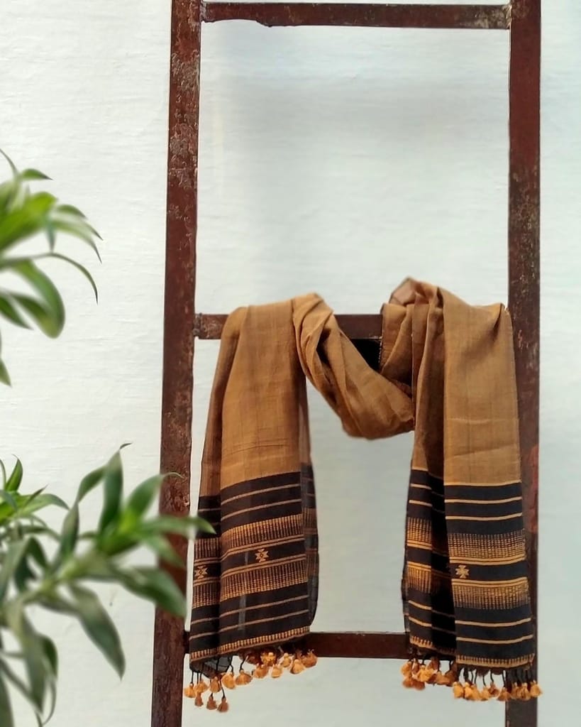 Gold Black Handloom Cotton Stole view 2
