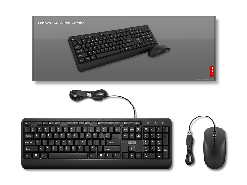 Lenovo 160 Keyboard & Mouse Wired Combo | Waterproof Exoskeleton | Splash Proof Keys | 1600 DPI Full Size Mouse | Non-Slip Scroll Wheel | Adjustable Keyboard Stand | 3 Yr Warranty view 2