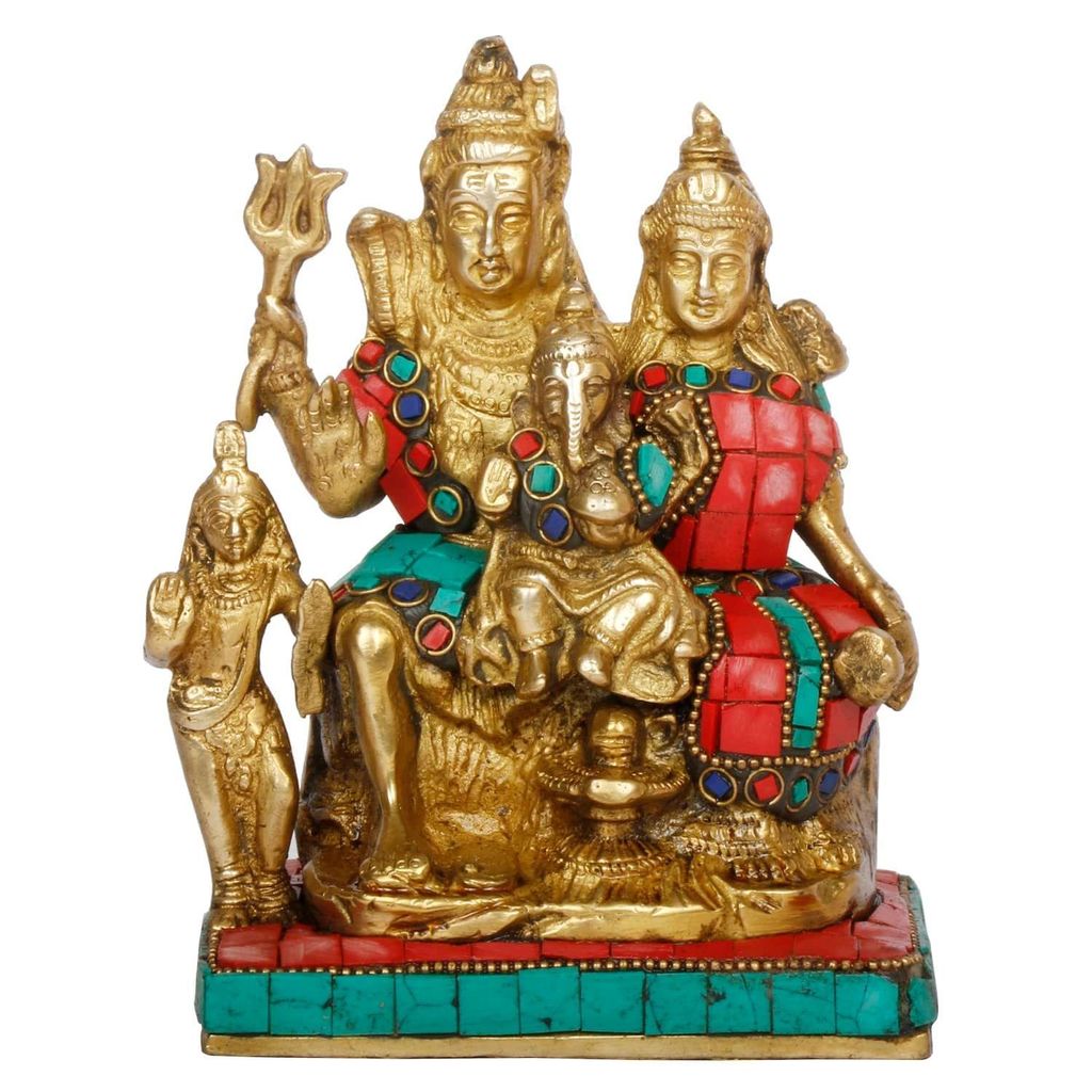 ARTVARKO Shiv Family Shiva Parvati Ganesh and Kartikeya Brass Shiv parivar Metal with Golden Finish Statue Idol for Home D�cor Gifts Pooja Temple view 2