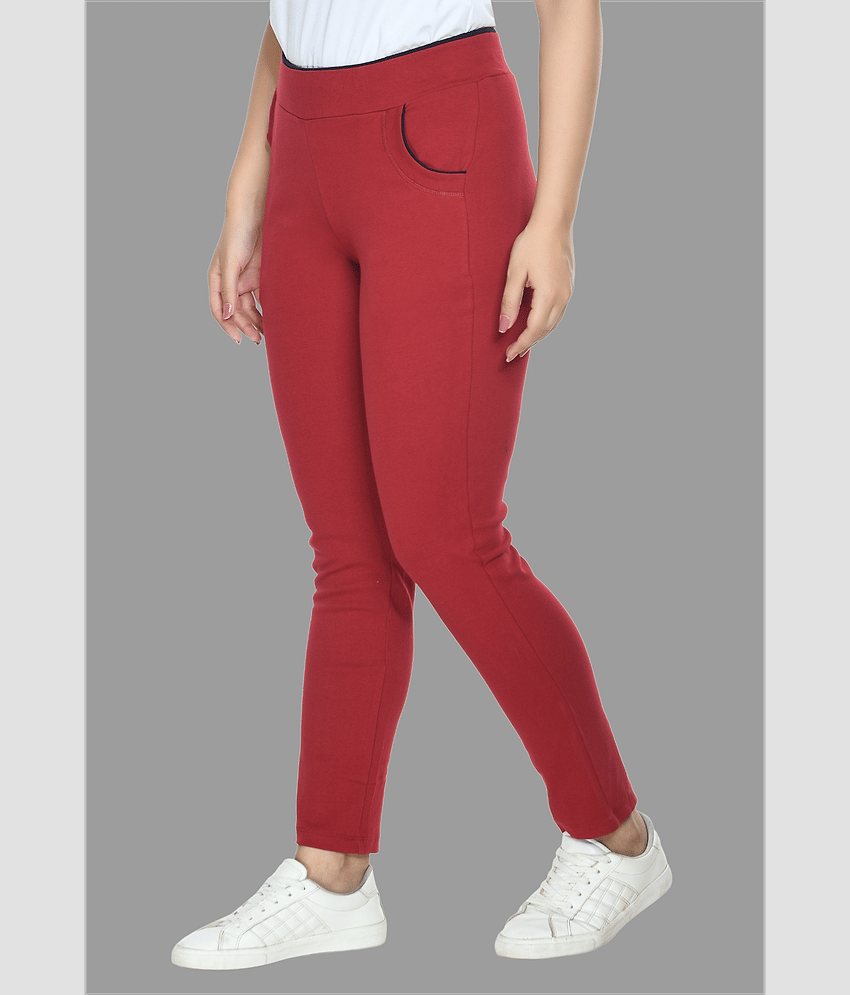PREEGO - Cotton Blend Slim Fit Red Women's Jeggings ( Pack of 1 ) view 2