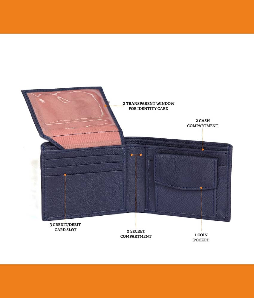 MODAMUSE Navy Blue Leather Men's Regular Wallet ( Pack of 1 ) view 2